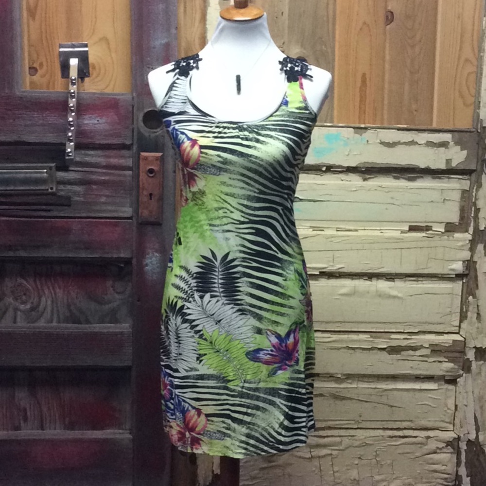 Tropical Lace Back Slip Dress